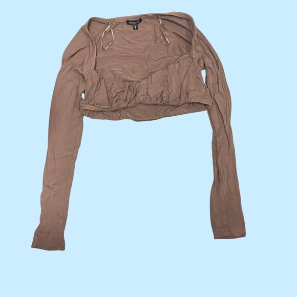🔥 Dynamite Brown Long Sleeve Ruched Crop Top (P/S) - Picture 2 of 7